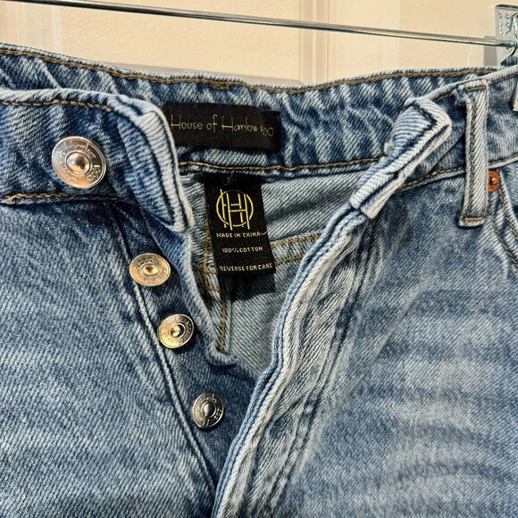 House Of Harlow 1960 Super High Rise Straight Jeans Split Hem Light Wash Size 29 - Picture 2 of 6